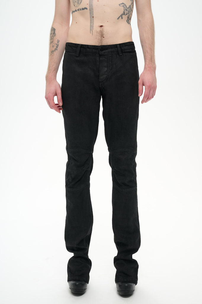 COATED BIKER PANTS - DARK BROWN