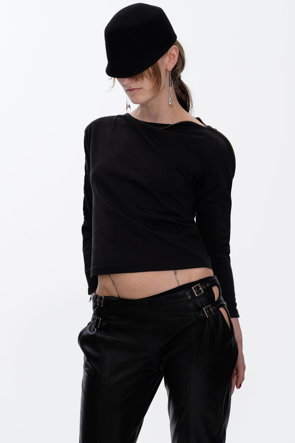 LONG SLEEVE ZIPPER SHIRT - BLACK