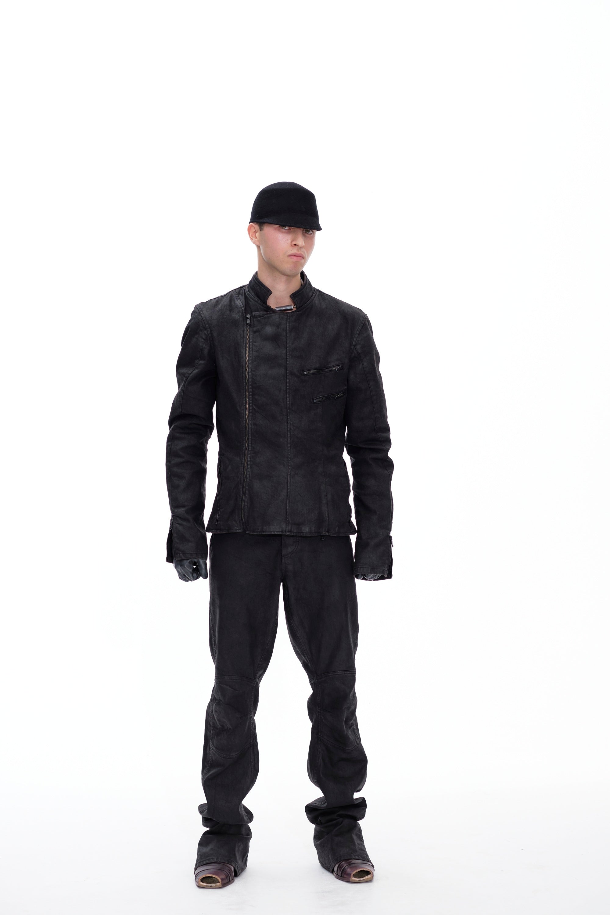 COATED BIKER PANTS - DARK BROWN