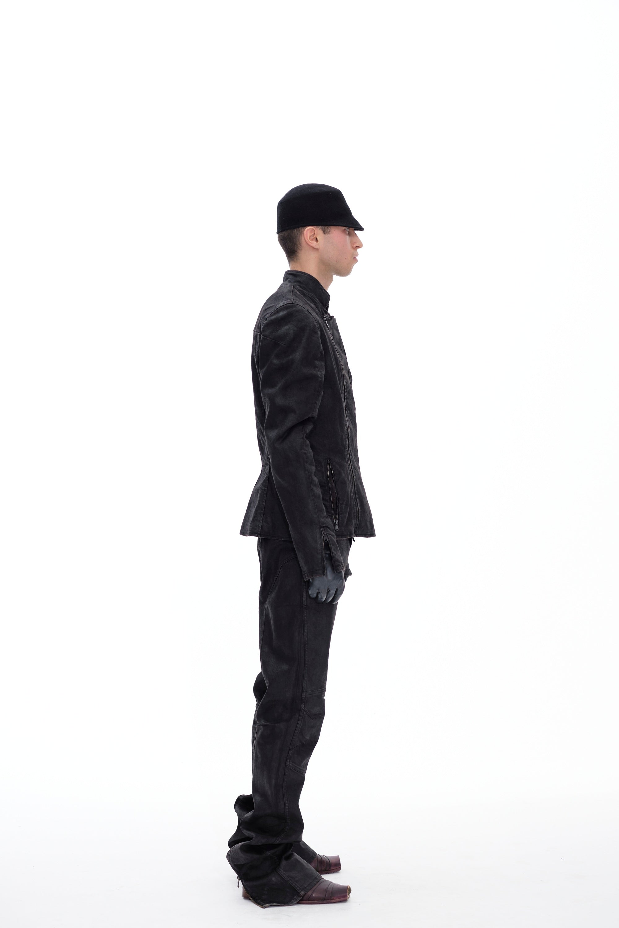 COATED BIKER PANTS - DARK BROWN