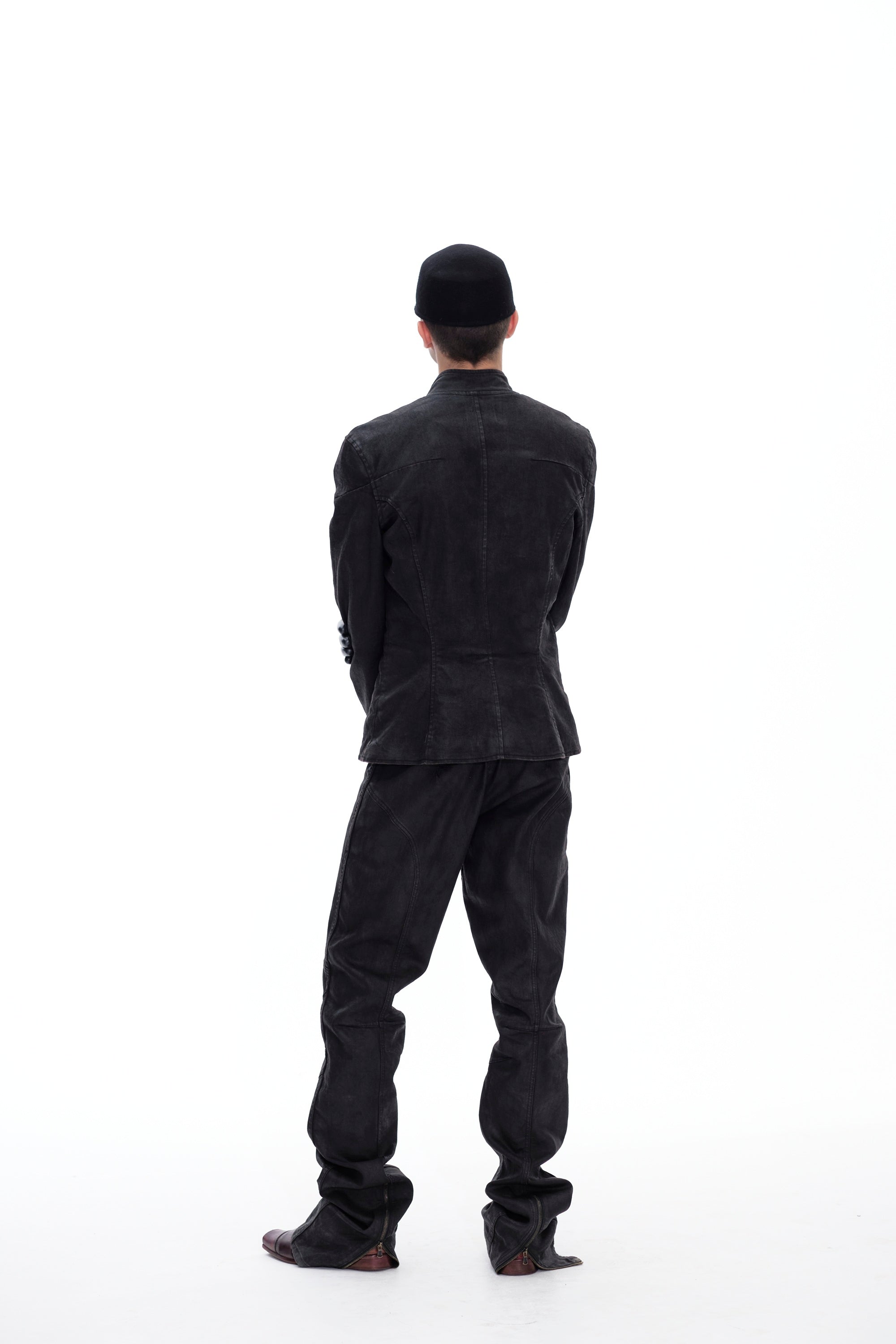 COATED BIKER PANTS - DARK BROWN