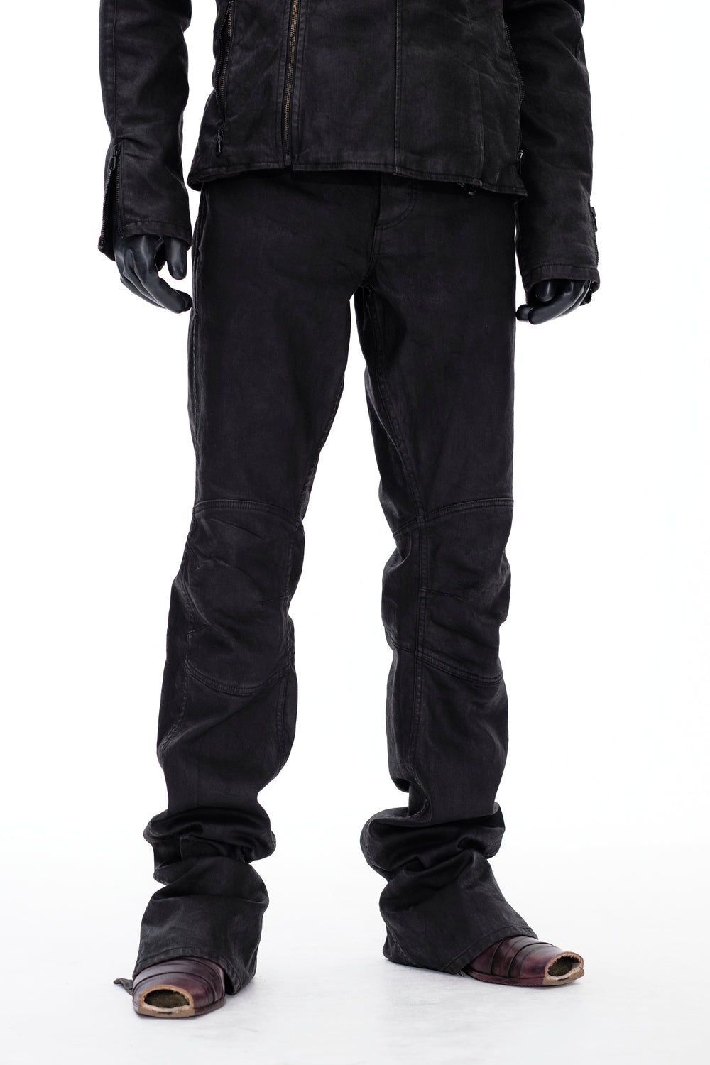 COATED BIKER PANTS - DARK BROWN