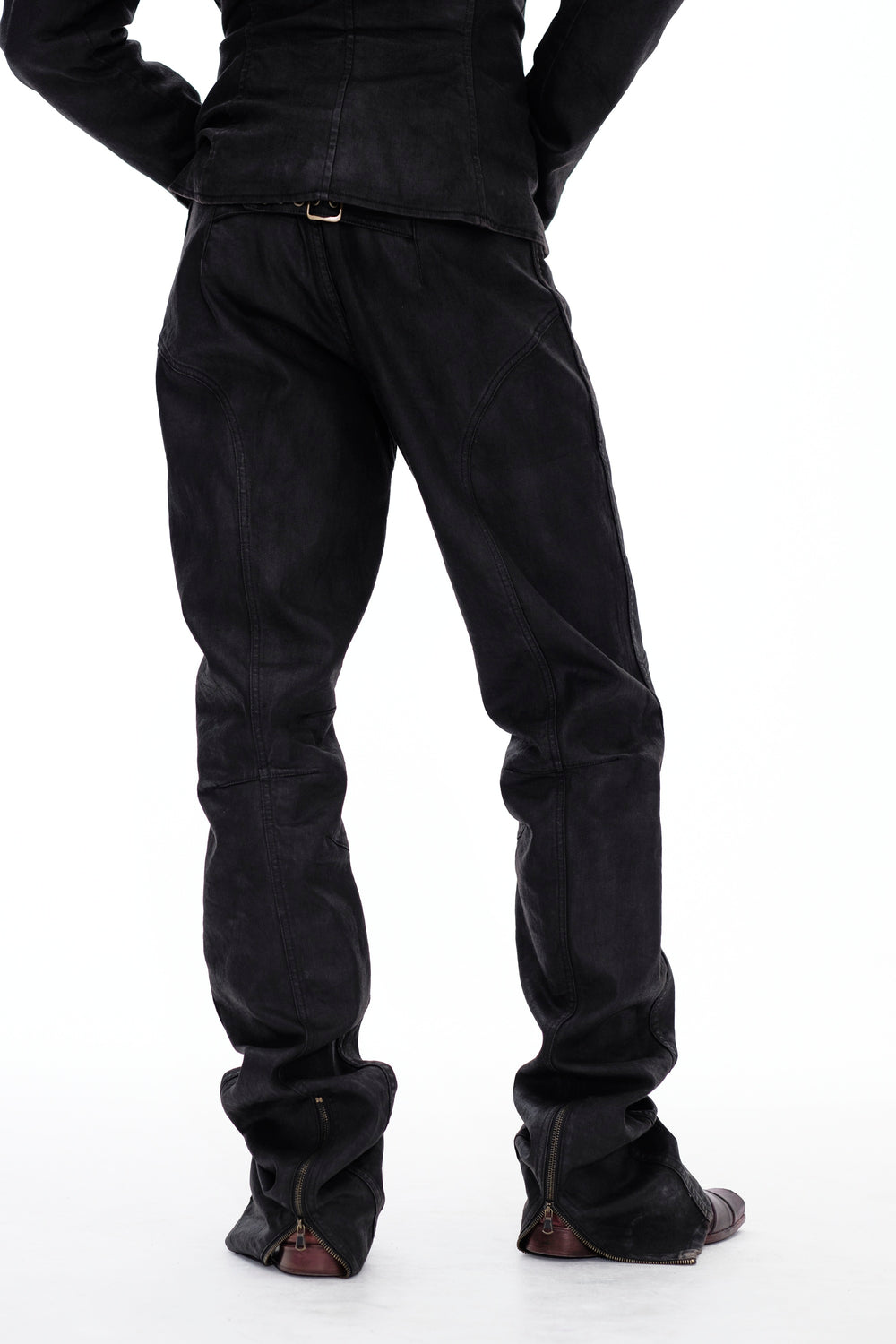 COATED BIKER PANTS - DARK BROWN