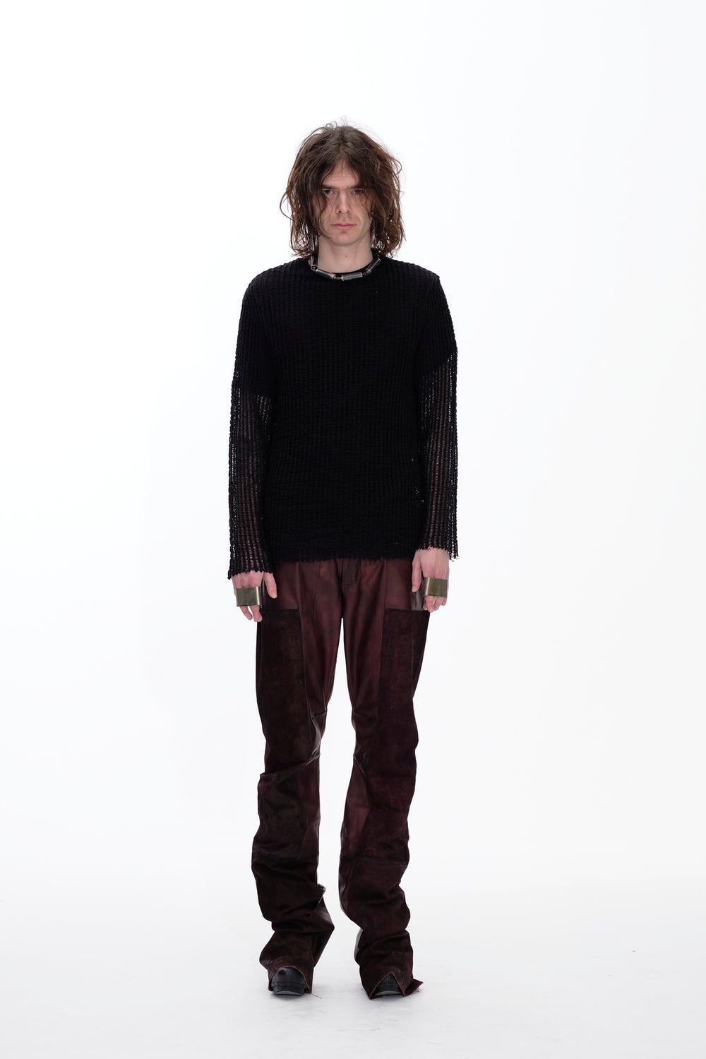 LEATHER PANEL PANTS - BURGUNDY