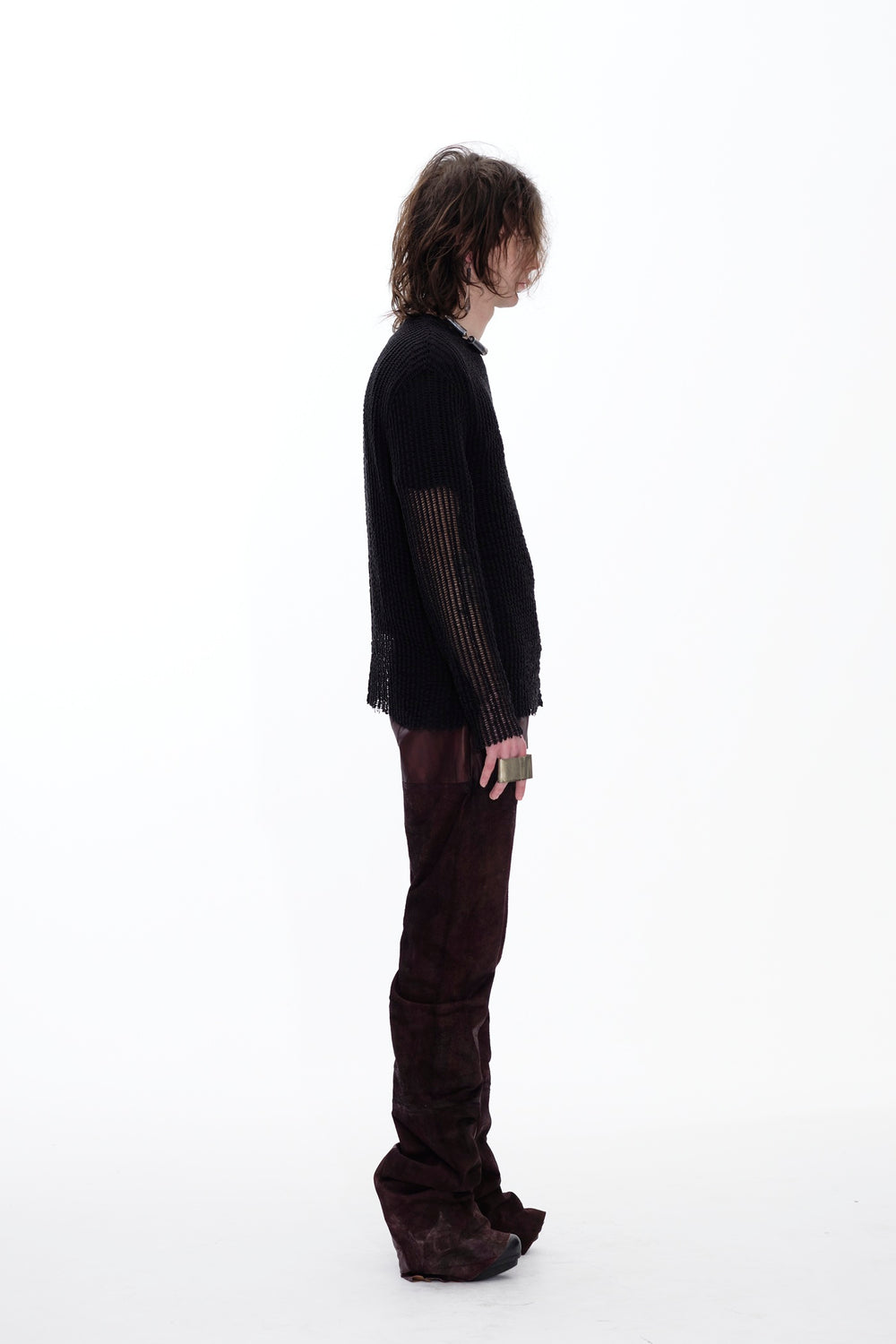 LEATHER PANEL PANTS - BURGUNDY