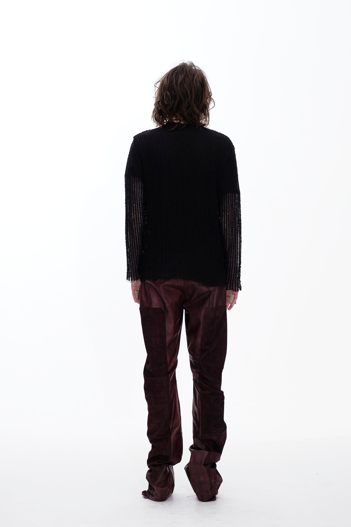 LEATHER PANEL PANTS - BURGUNDY