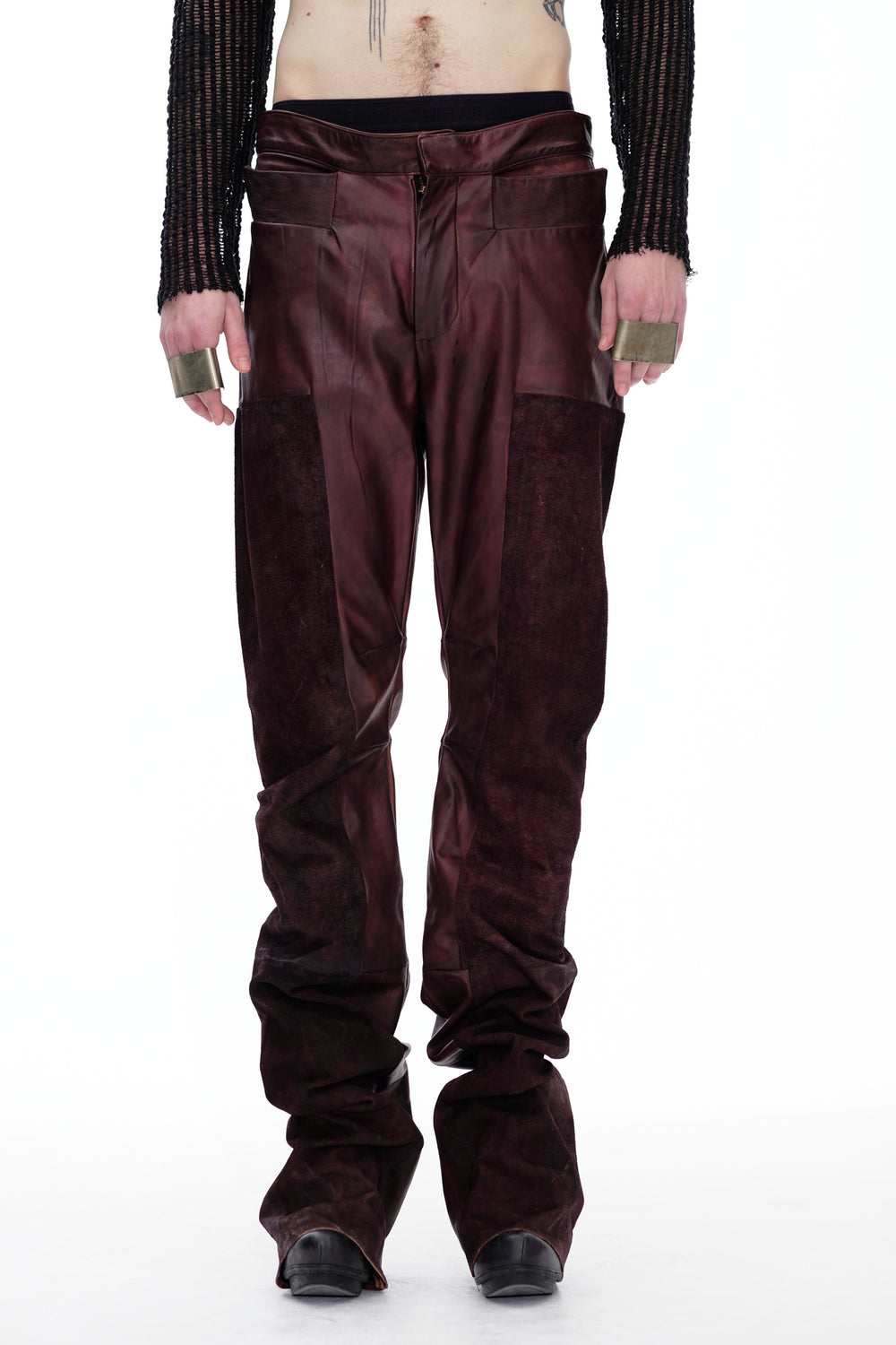 LEATHER PANEL PANTS - BURGUNDY