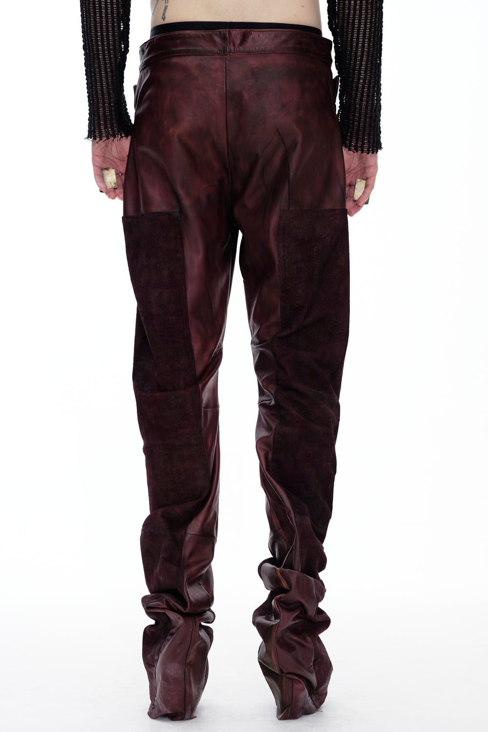 LEATHER PANEL PANTS - BURGUNDY