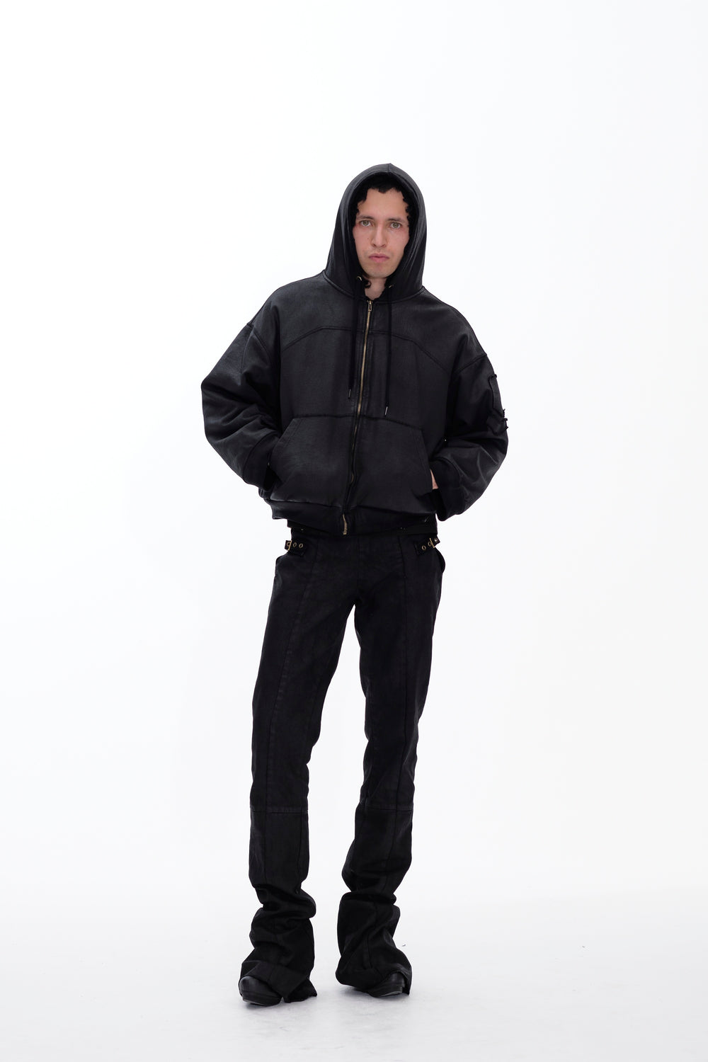 HOODIE WAXED JACKET - BLACK
