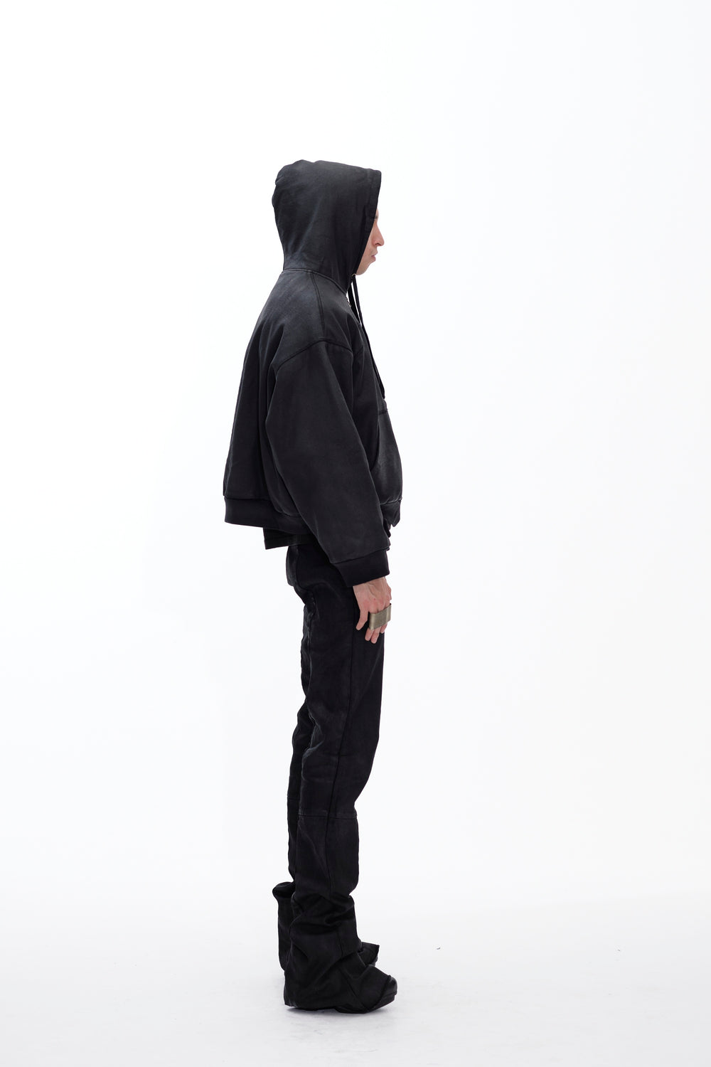 HOODIE WAXED JACKET - BLACK