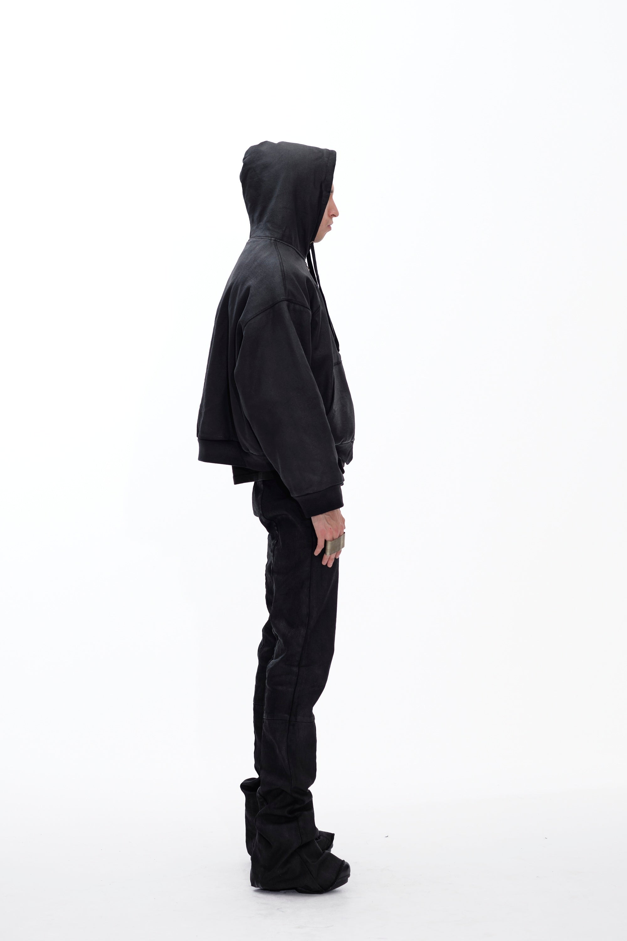 HOODIE WAXED JACKET - BLACK
