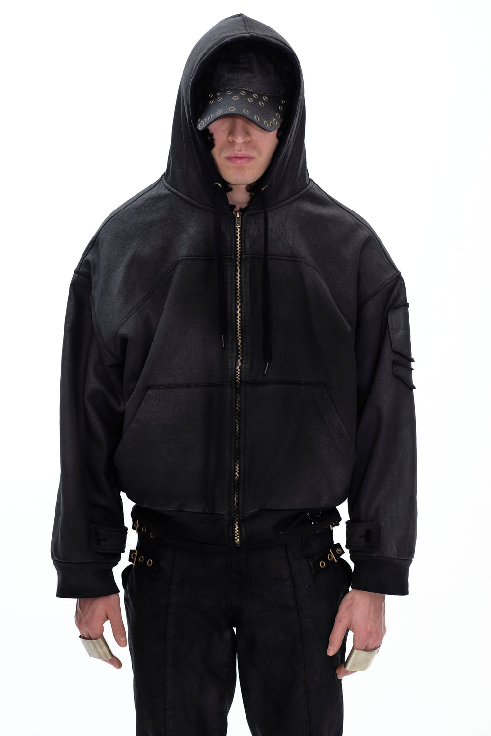 HOODIE WAXED JACKET - BLACK