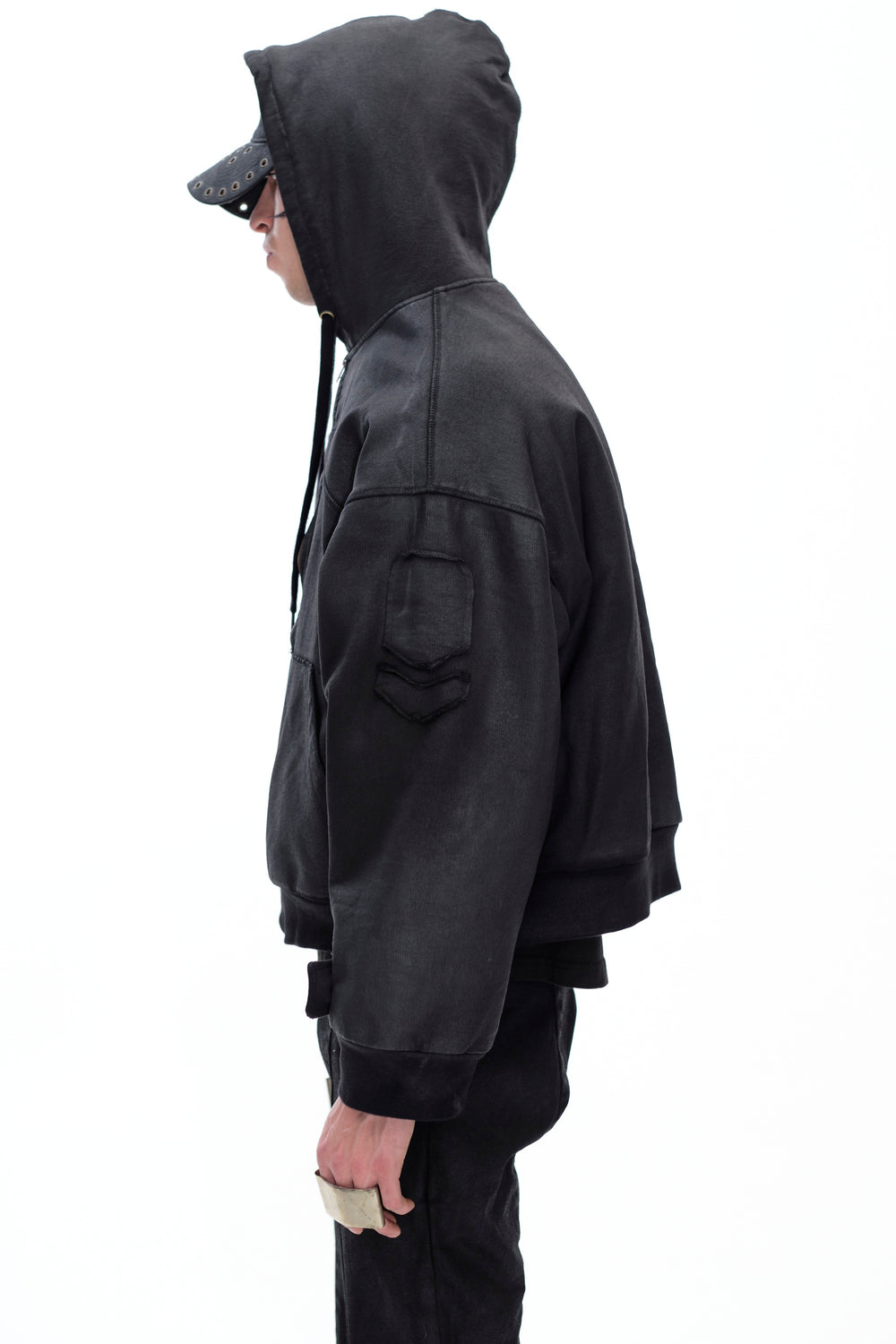 HOODIE WAXED JACKET - BLACK
