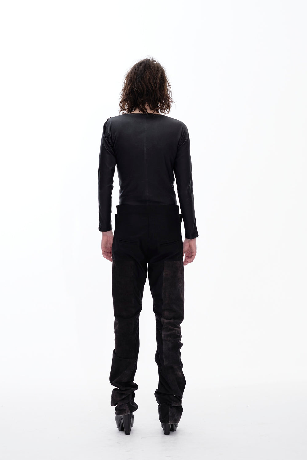 LEATHER PANEL SUIT PANTS - BLACK