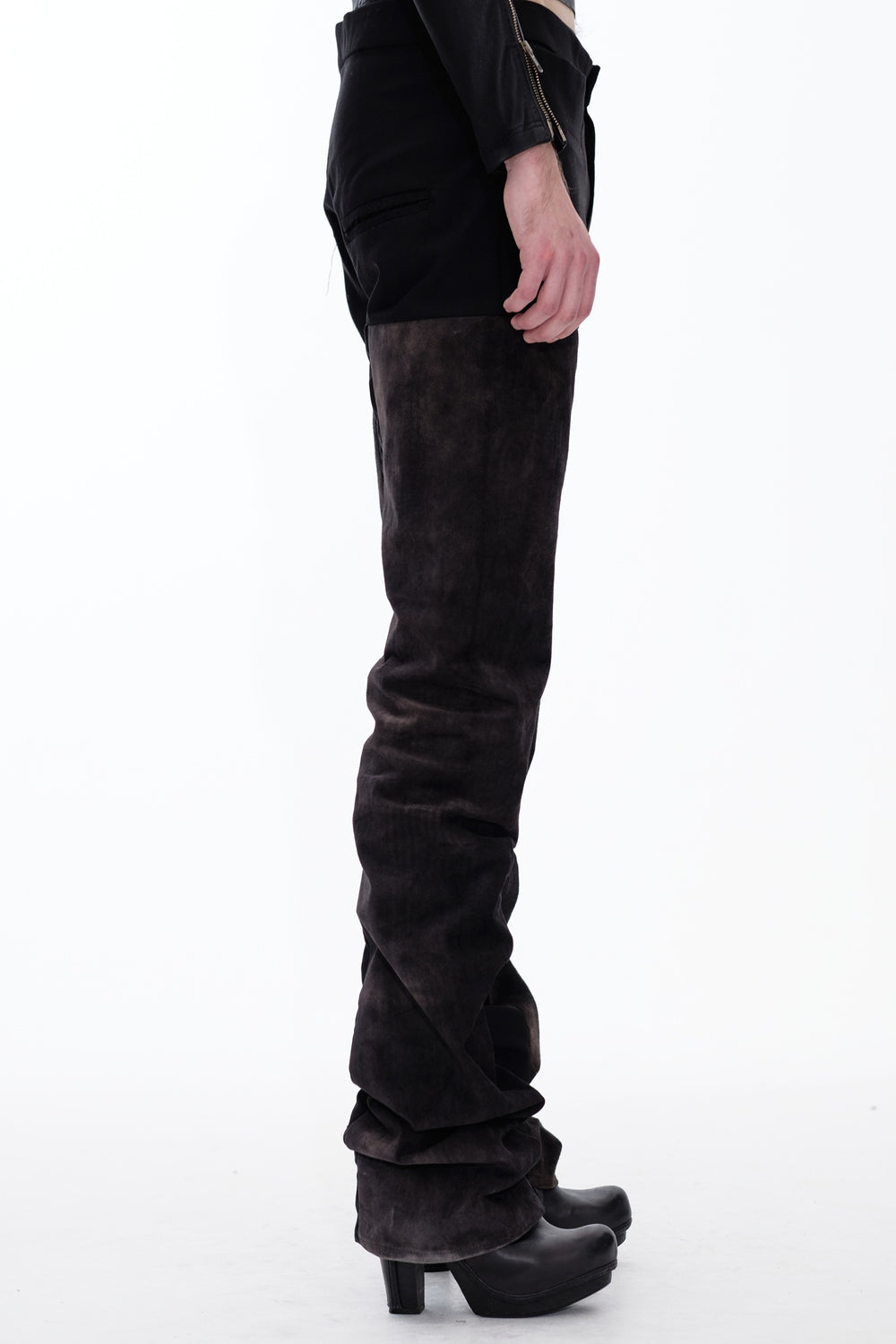 LEATHER PANEL SUIT PANTS - BLACK