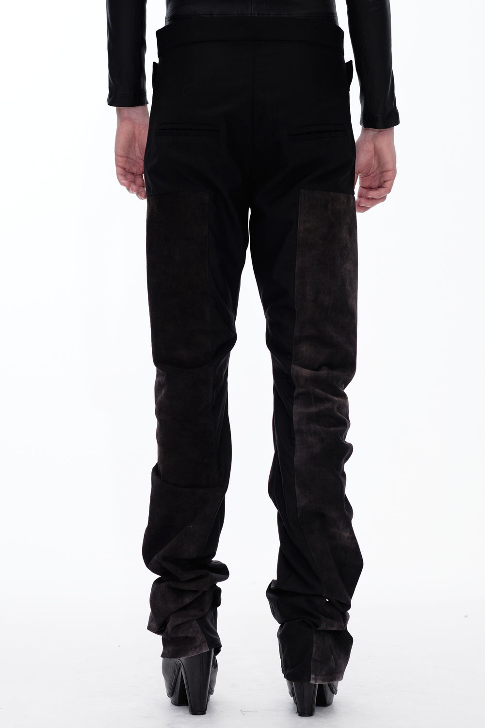LEATHER PANEL SUIT PANTS - BLACK