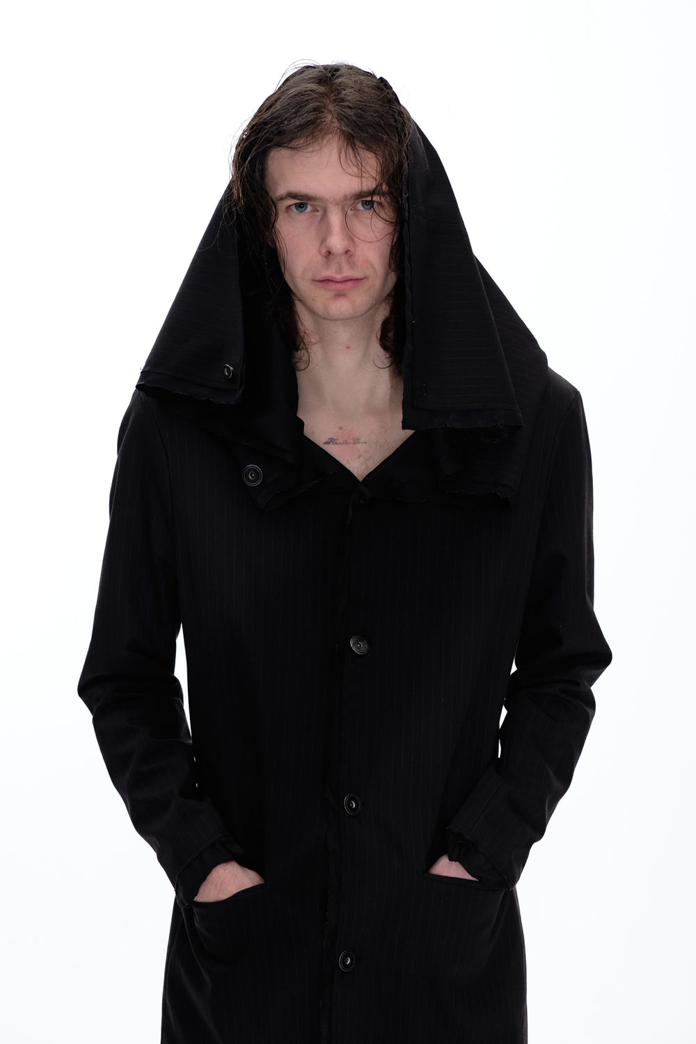 SQUARED LONG COAT - BLACK