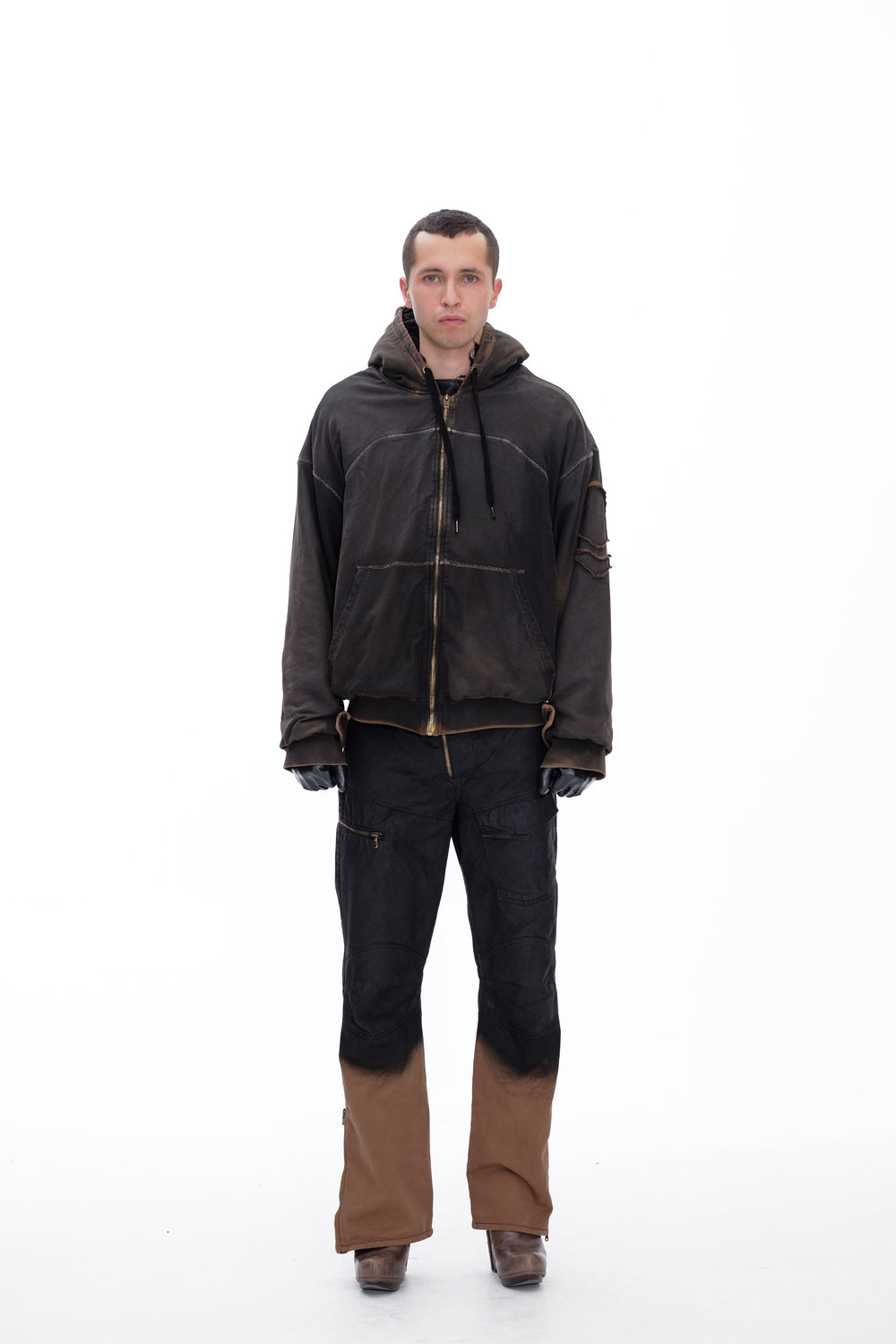 HOODIE WAXED JACKET - DARK BROWN