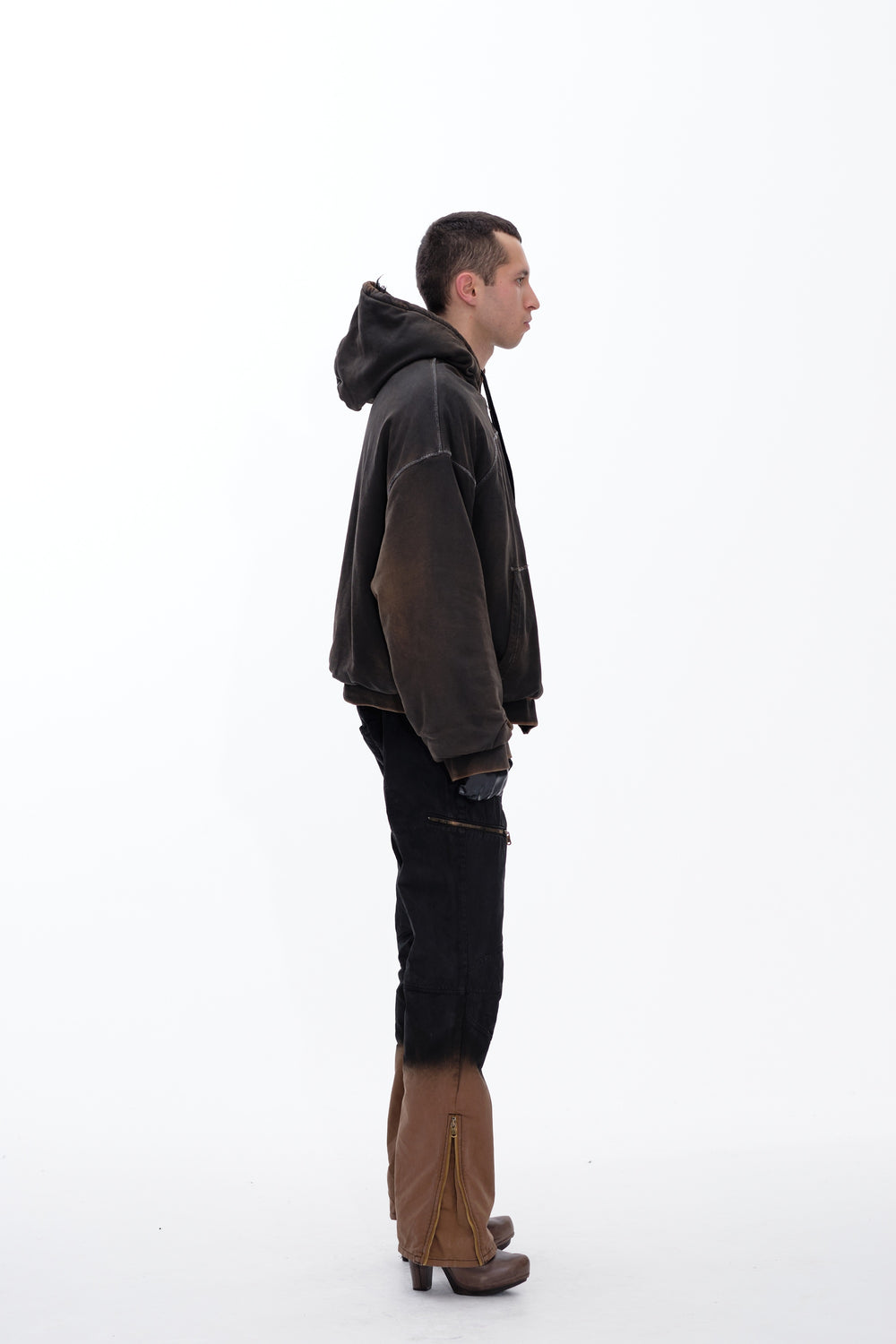 HOODIE WAXED JACKET - DARK BROWN