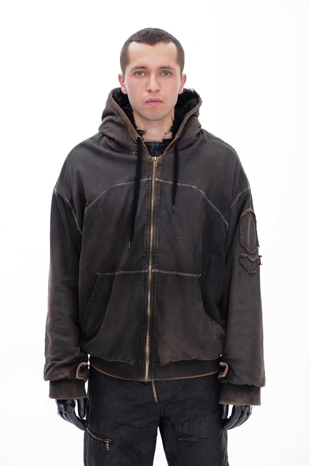 HOODIE WAXED JACKET - DARK BROWN