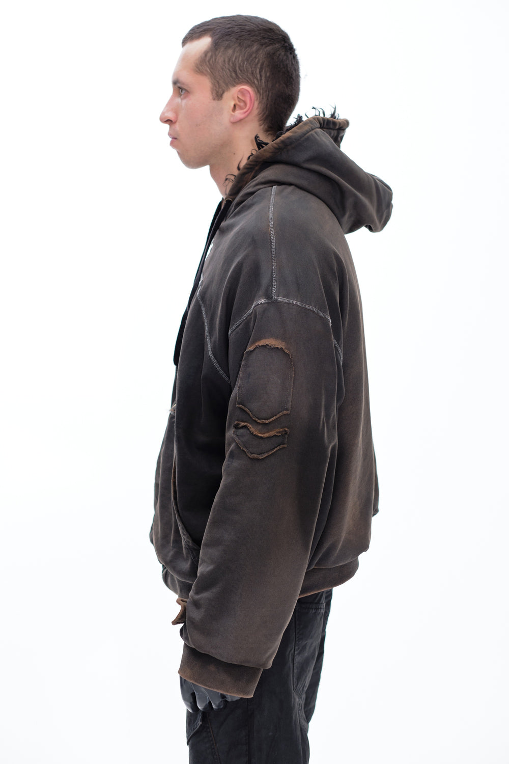 HOODIE WAXED JACKET - DARK BROWN