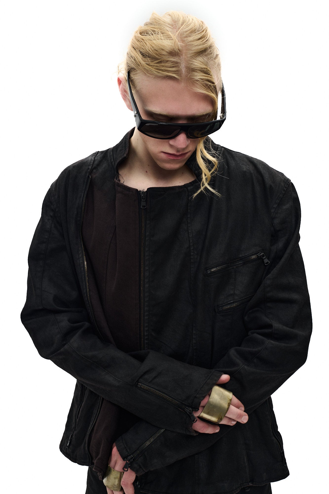 COATED BIKER JACKET - DARK BROWN