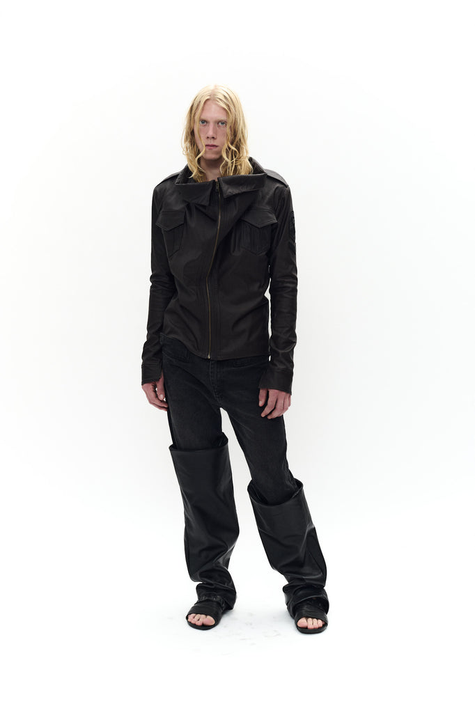 HALF DENIM HALF LEATHER PANTS