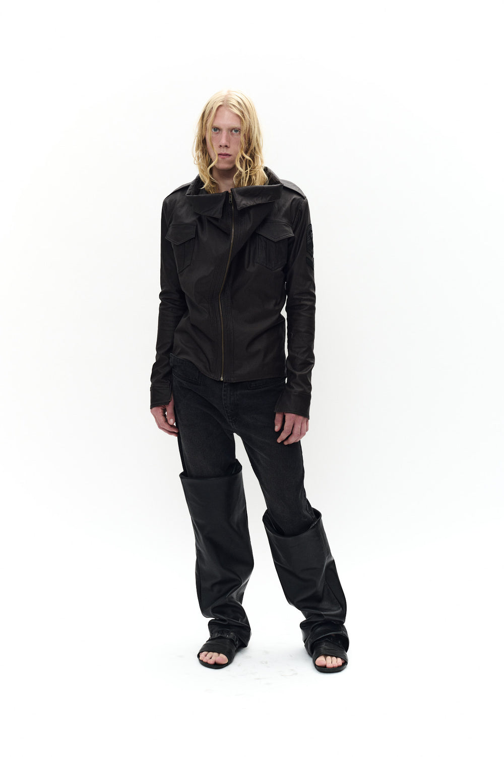 HALF DENIM HALF LEATHER PANTS