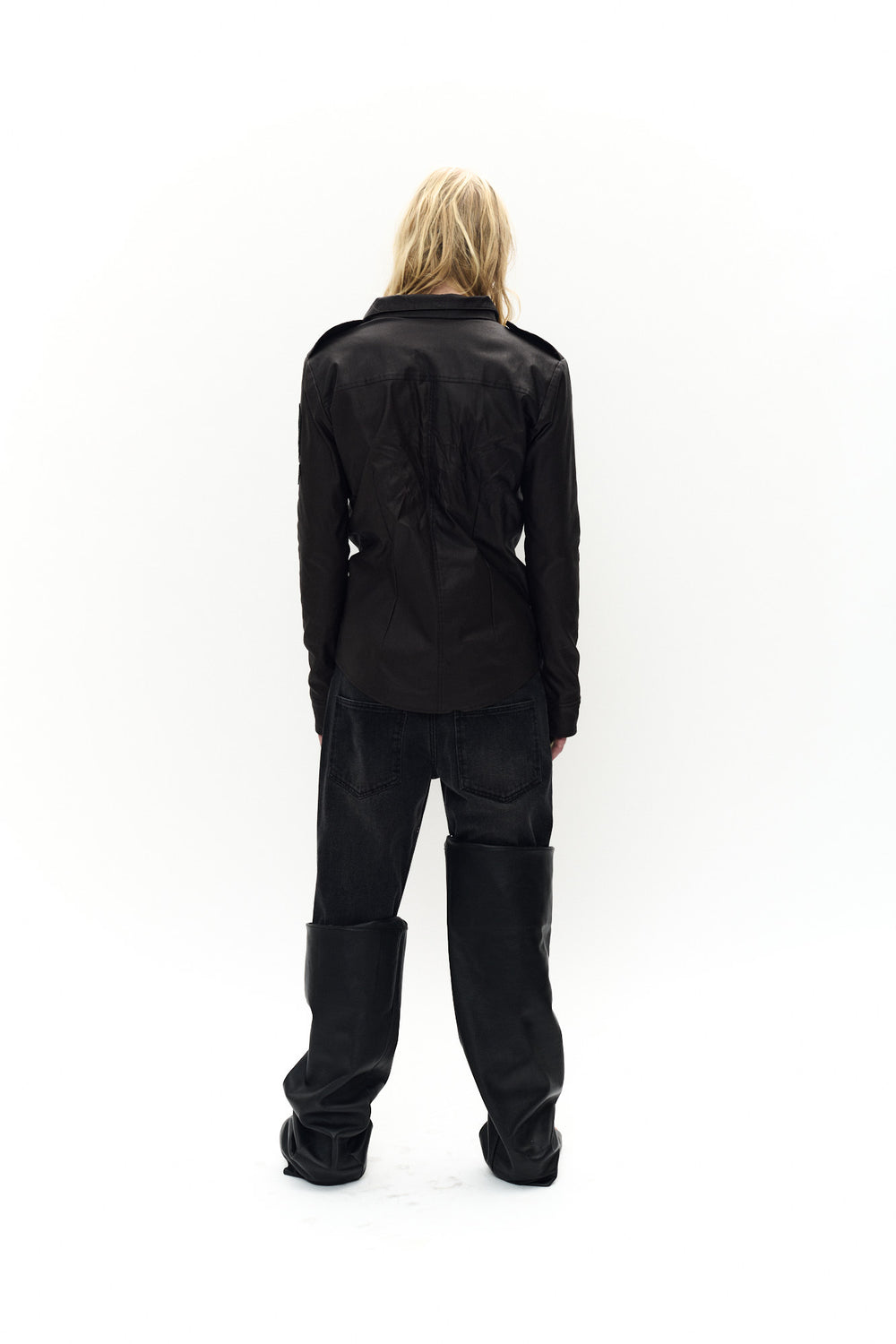 HALF DENIM HALF LEATHER PANTS