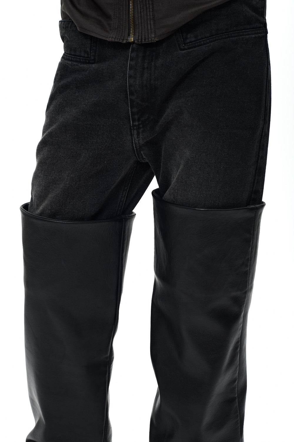 HALF DENIM HALF LEATHER PANTS