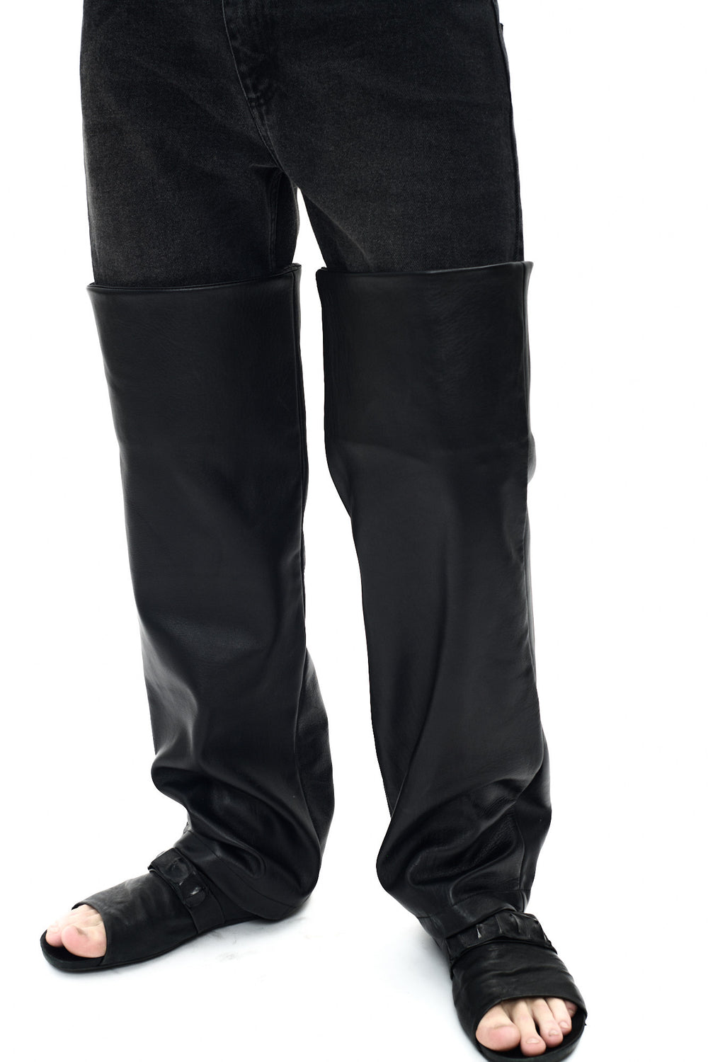 HALF DENIM HALF LEATHER PANTS