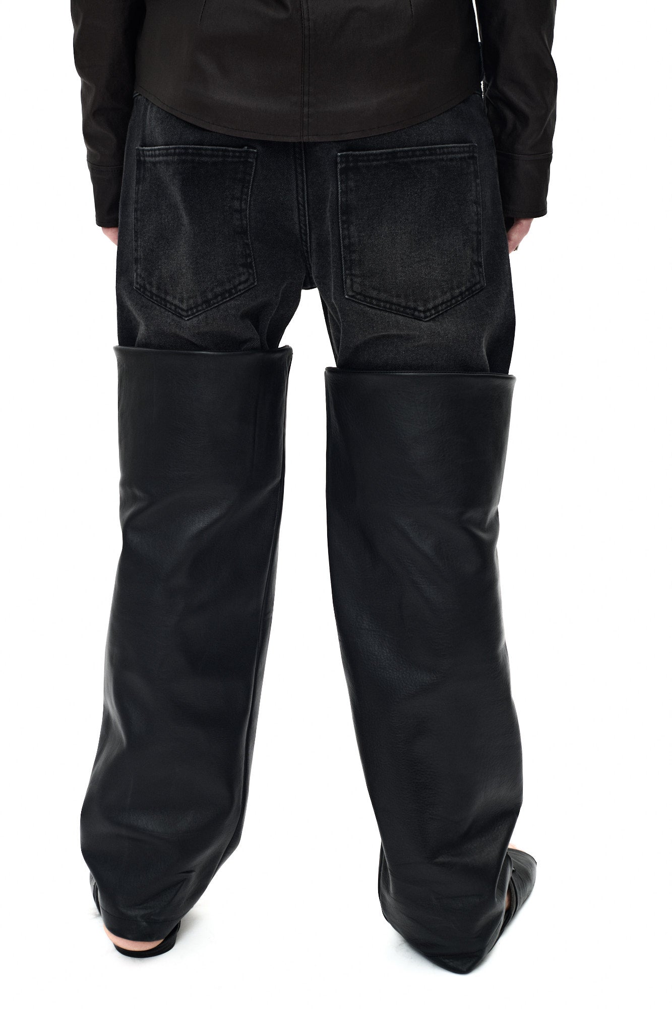 HALF DENIM HALF LEATHER PANTS