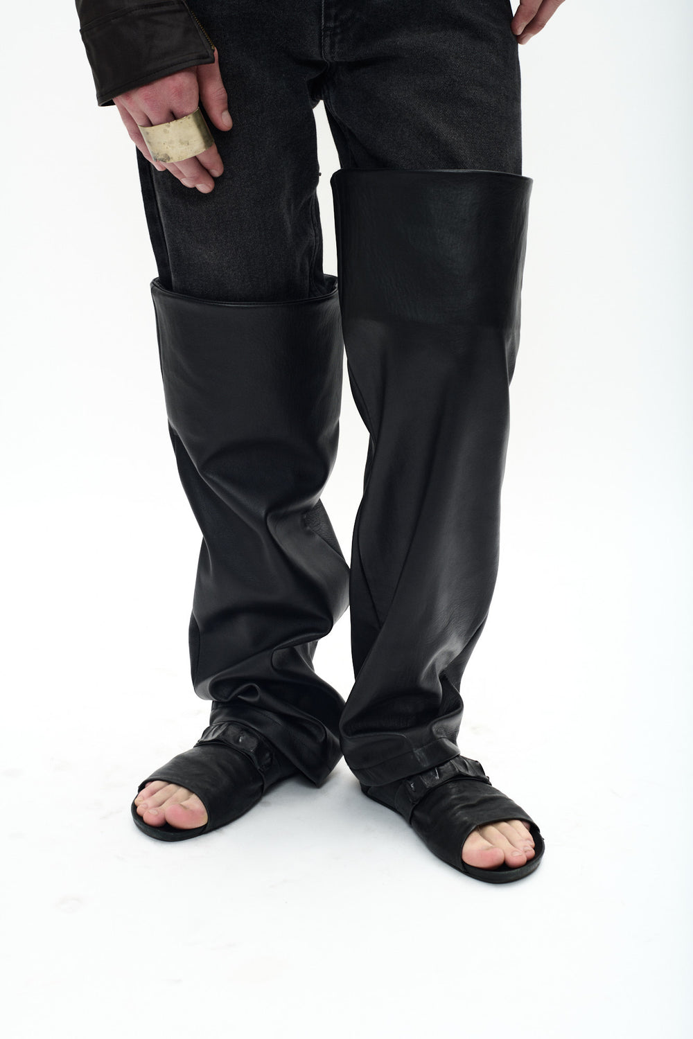 HALF DENIM HALF LEATHER PANTS