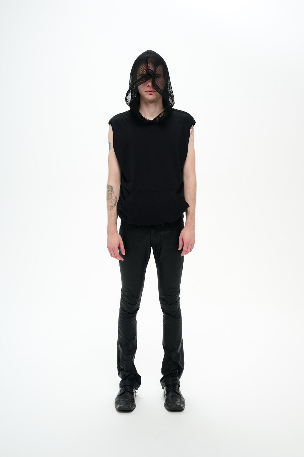 MESH TANK TOP HOODIE - BLACK