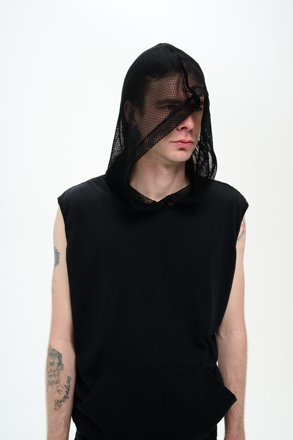 MESH TANK TOP HOODIE - BLACK