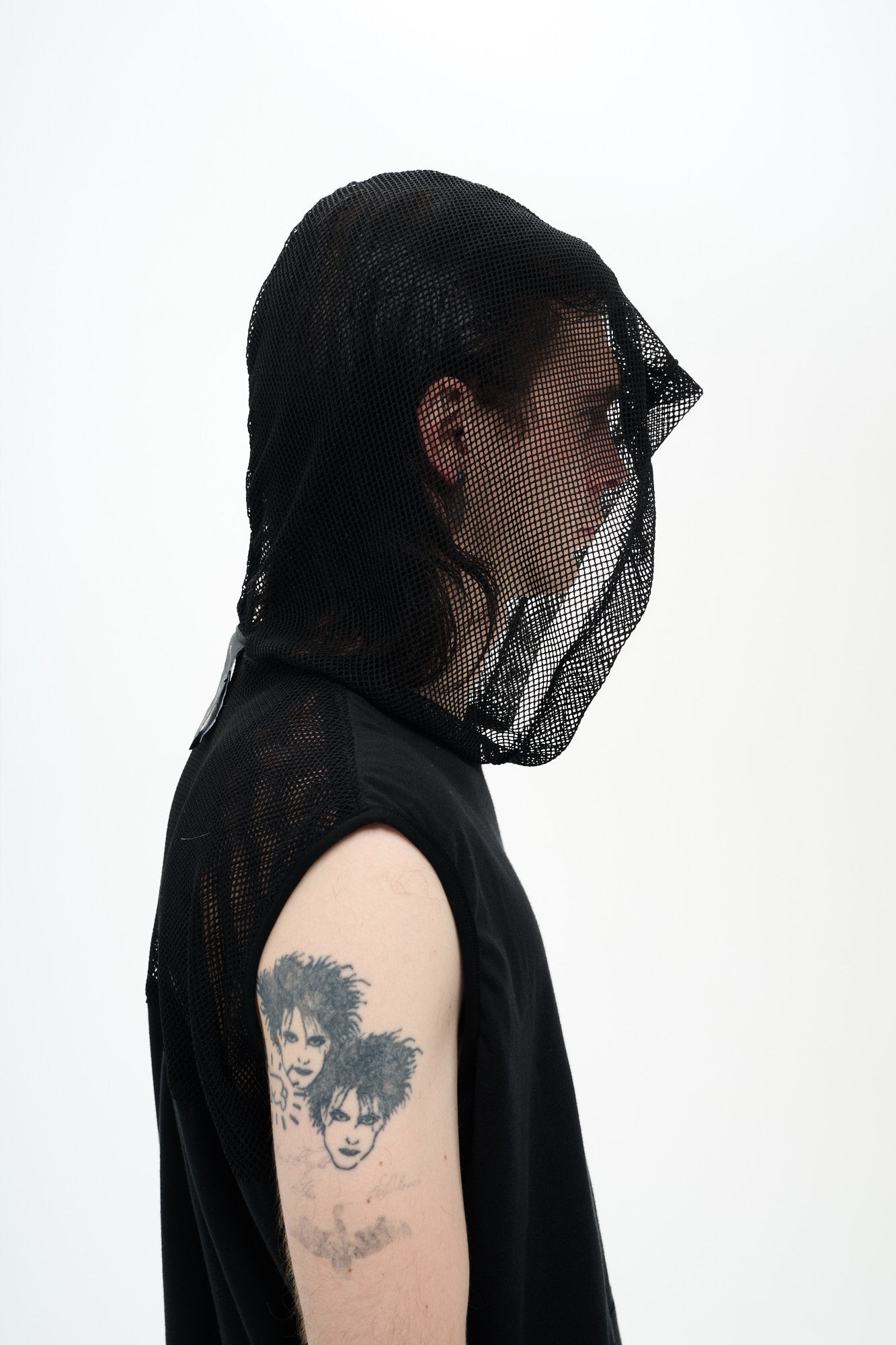 MESH TANK TOP HOODIE - BLACK