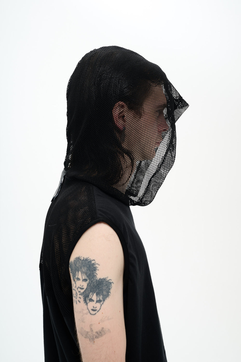 MESH TANK TOP HOODIE - BLACK