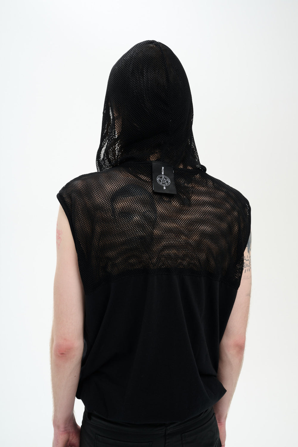 MESH TANK TOP HOODIE - BLACK
