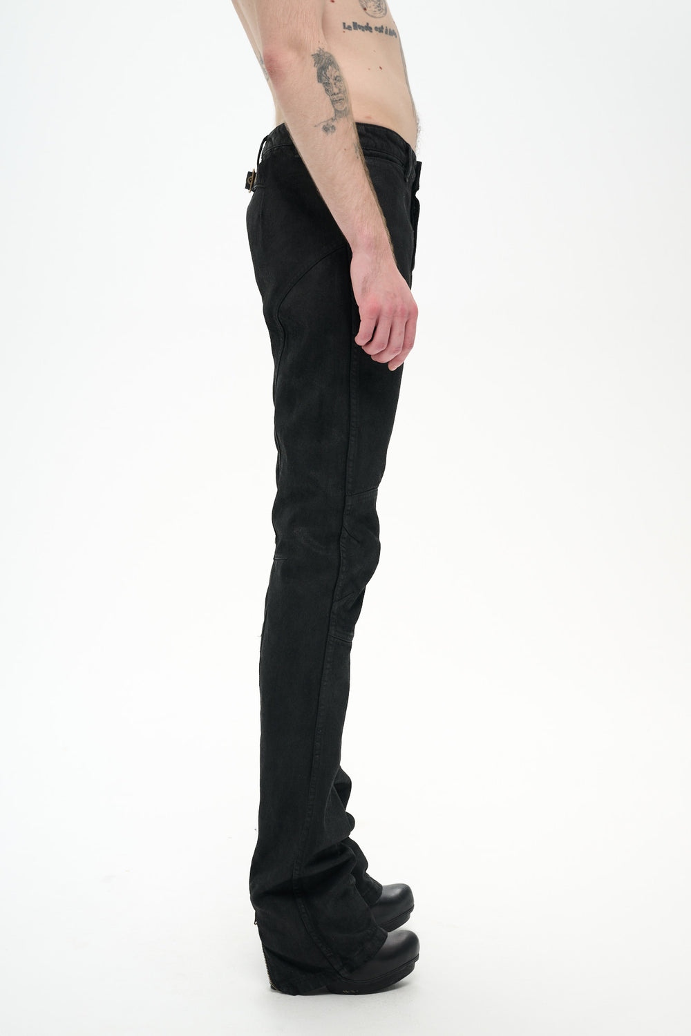 COATED BIKER PANTS - DARK BROWN