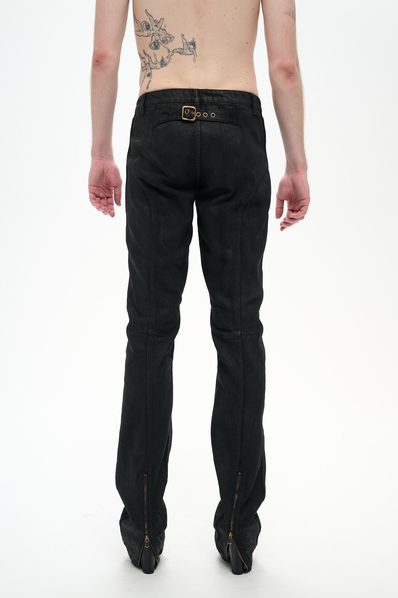 COATED BIKER PANTS - DARK BROWN