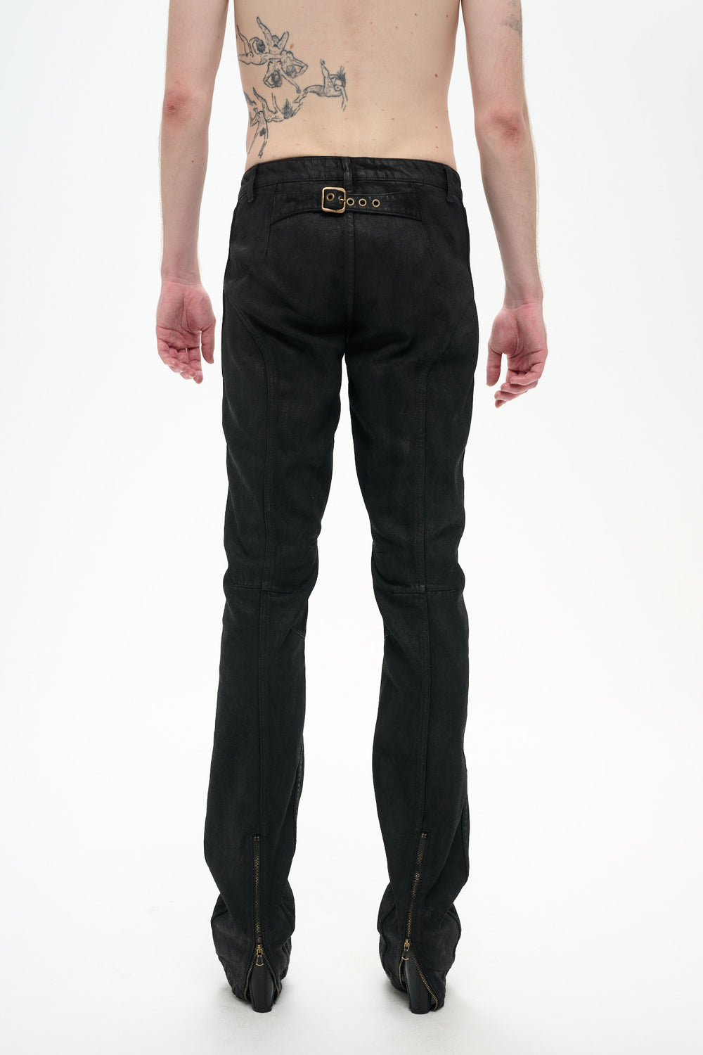 COATED BIKER PANTS - DARK BROWN