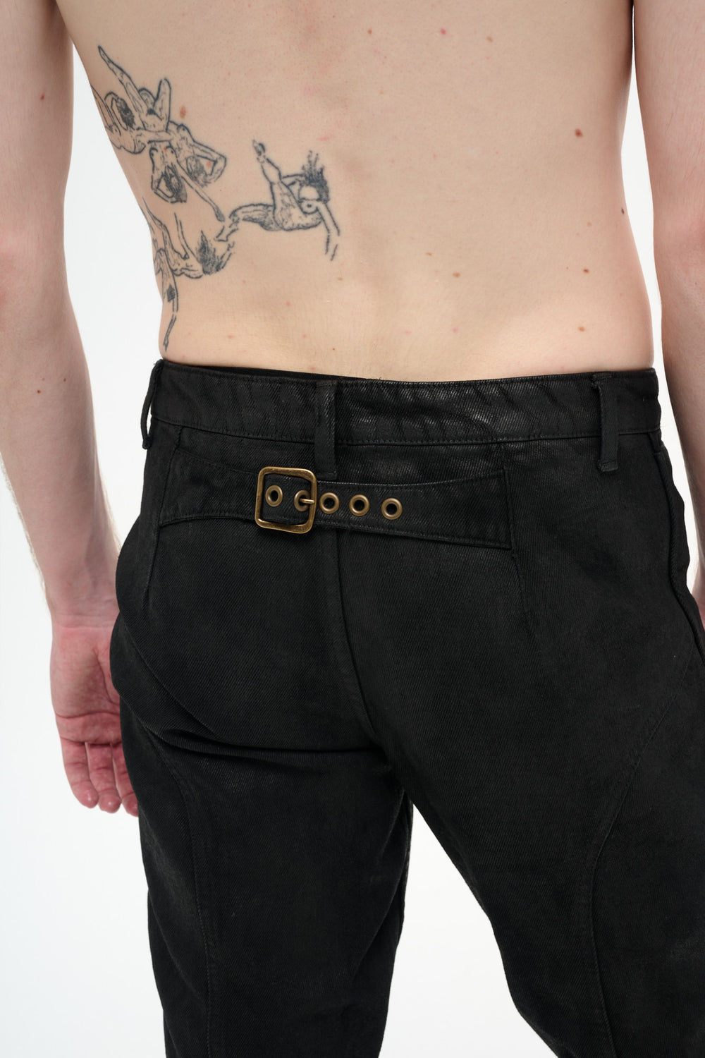COATED BIKER PANTS - DARK BROWN