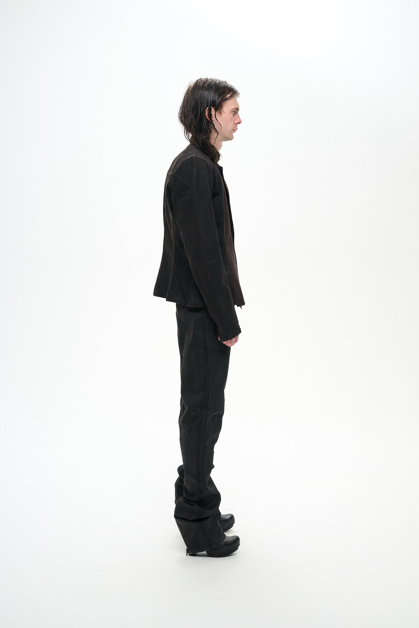 COATED BIKER JACKET - DARK BROWN
