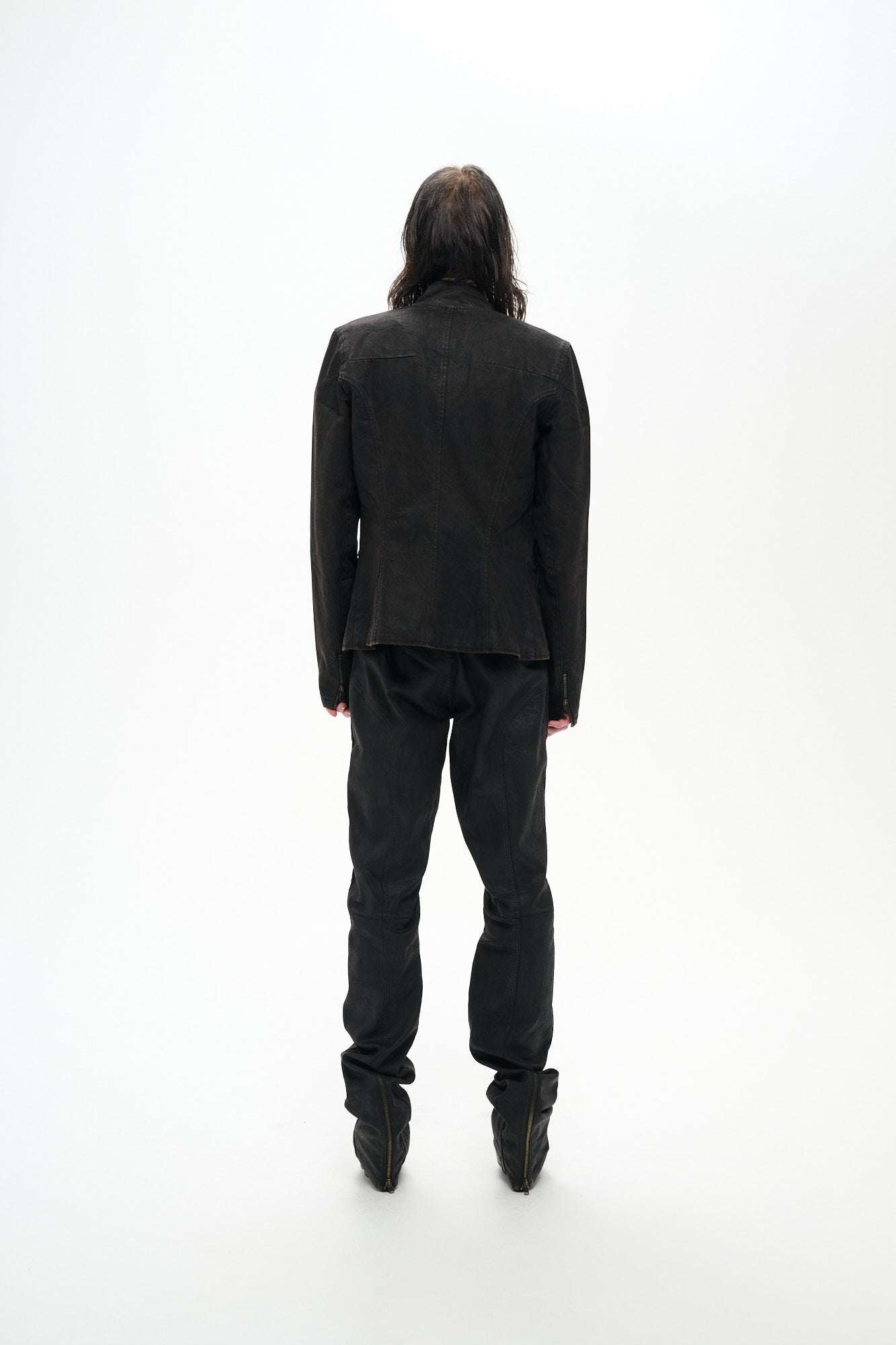 COATED BIKER JACKET - DARK BROWN