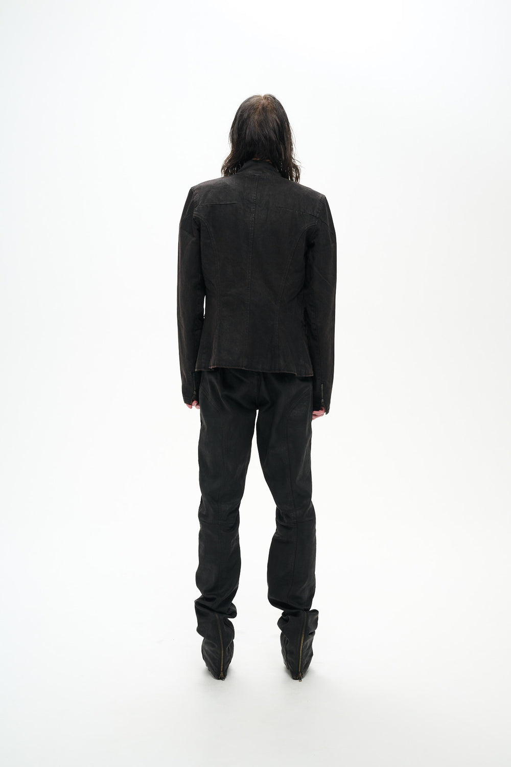 COATED BIKER JACKET - DARK BROWN