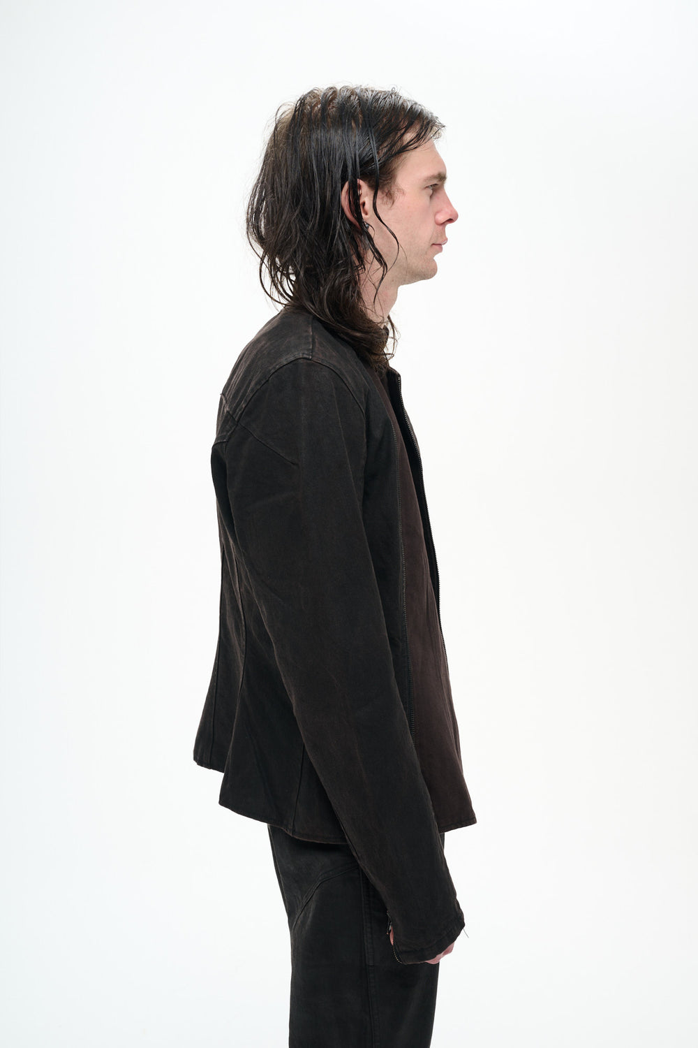 COATED BIKER JACKET - DARK BROWN