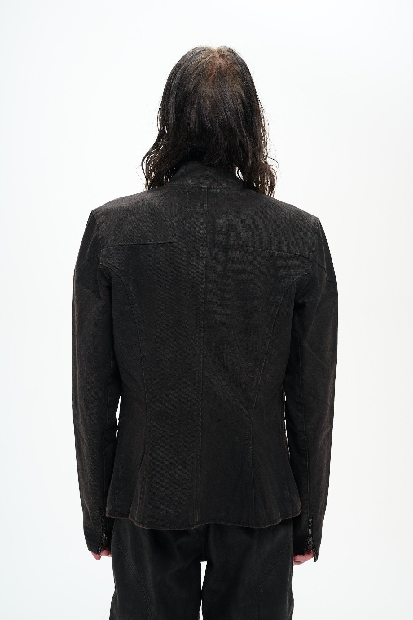 COATED BIKER JACKET - DARK BROWN